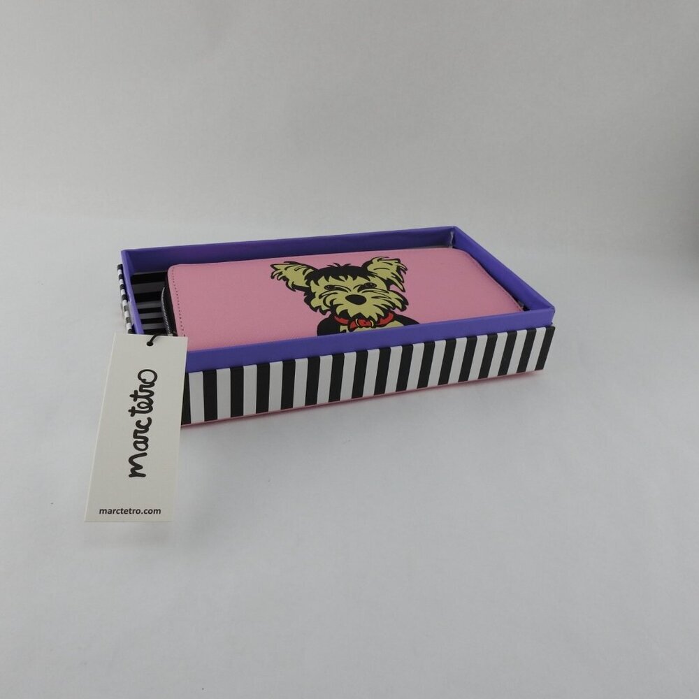 New Marc Tetro Yorkie Large Wallet Card Holder Pocket Zip Around Faux Leather - Picture 3 of 8